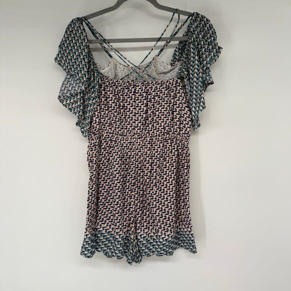 Elevenses Anthropologie Madalenna Ruffle Sleeve Romper Women's Sz S Printed Boho - Picture 3 of 9